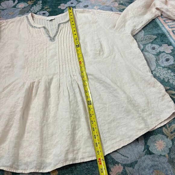 J. Jill Blouse Womens 4X Pink Cream Long Sleeve Pleated Linen Beaded Tunic Top - Picture 15 of 16
